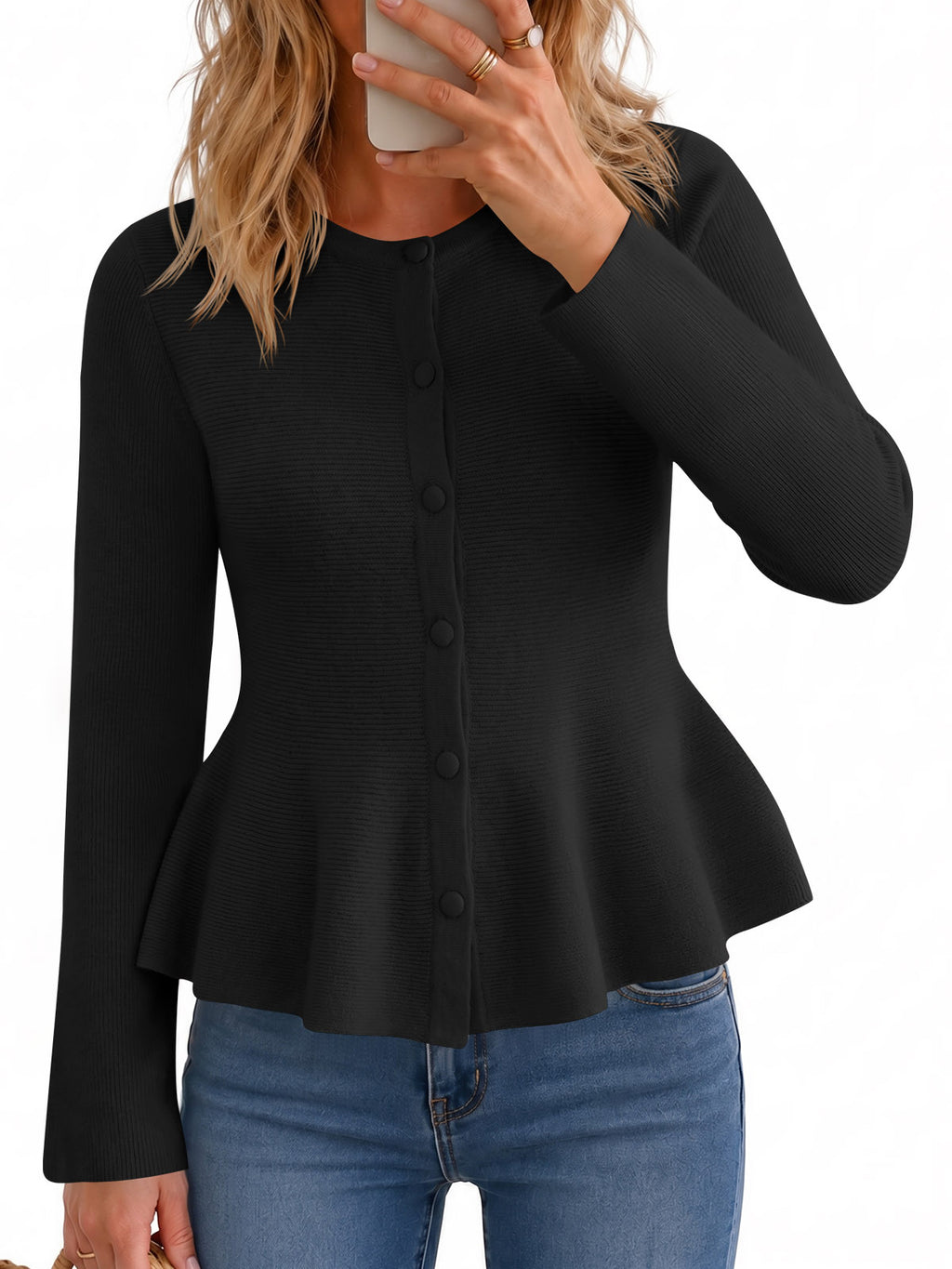 Saodimallsu Womens Ruffle Knit Cardigan Tops