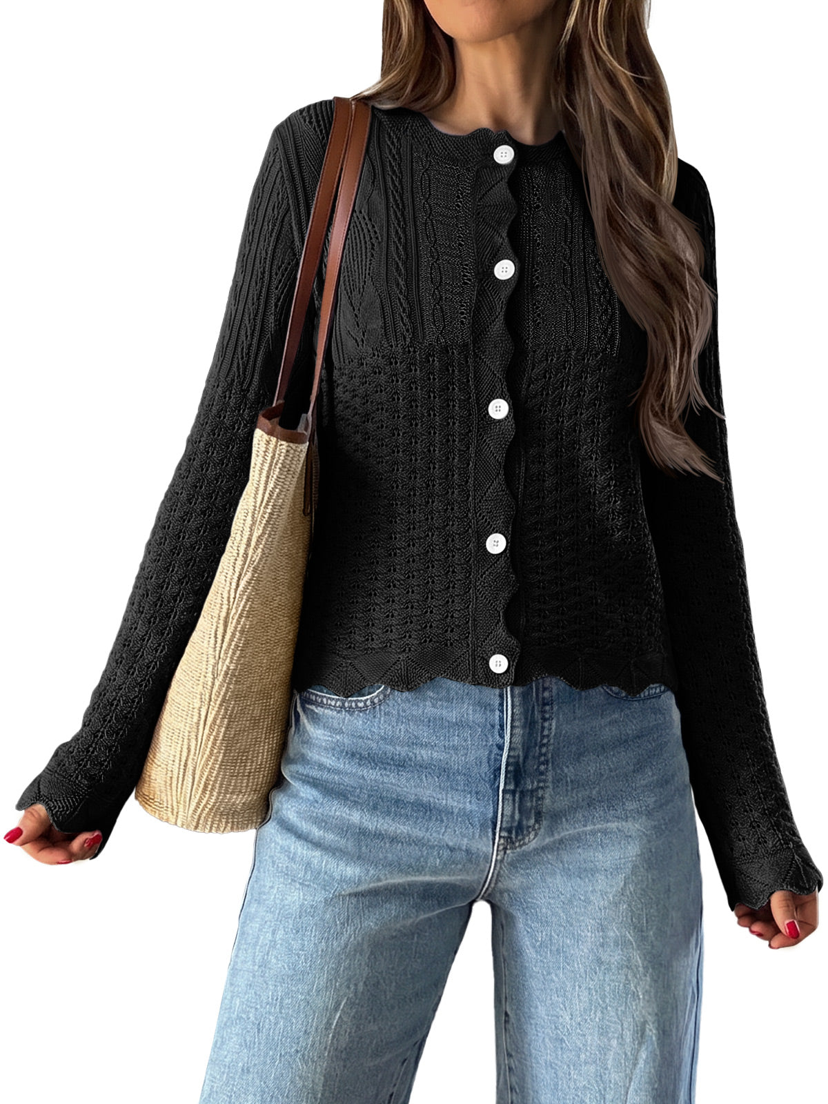 Saodimallsu Womens Crochet Cotton Knit Cardigans