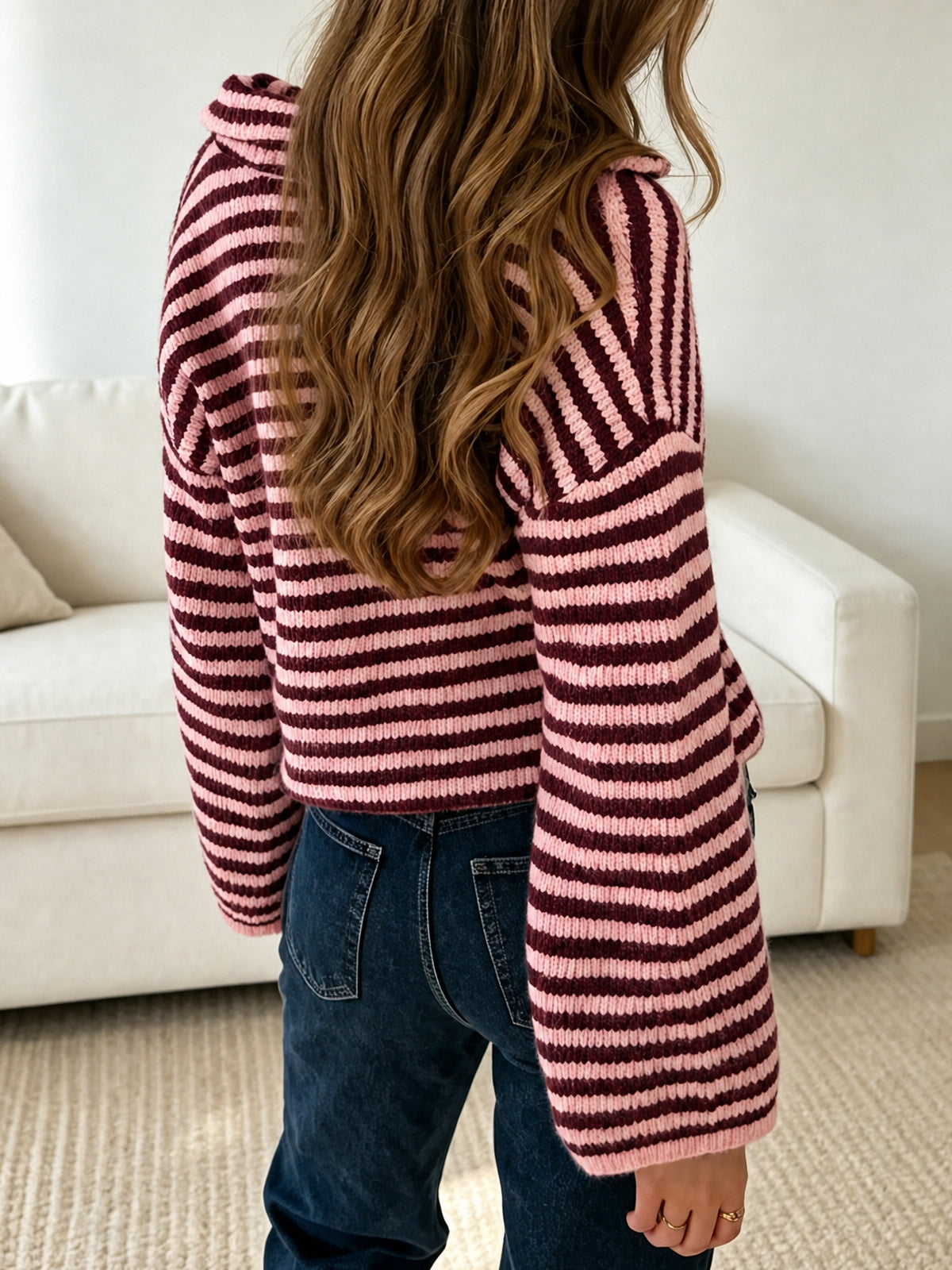 Saodimallsu Womens Striped Zip Knit Cardigan