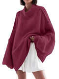 Saodimallsu Wine red Womens Mock Neck Sweater