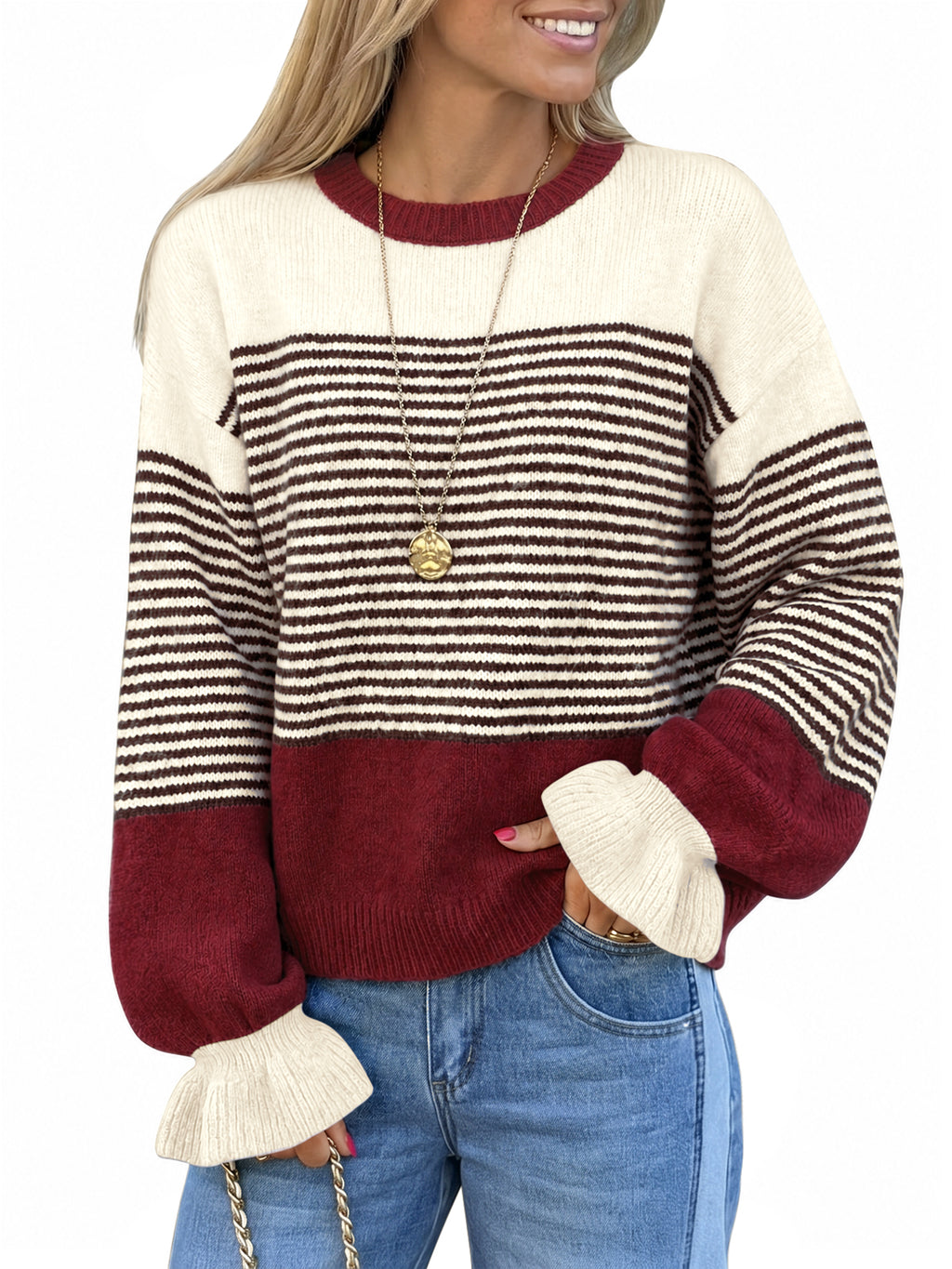 Saodimallsu Women Ruffle Sleeve Sweater