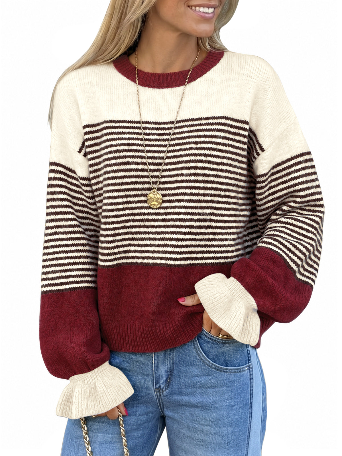 Saodimallsu Women Ruffle Sleeve Sweater