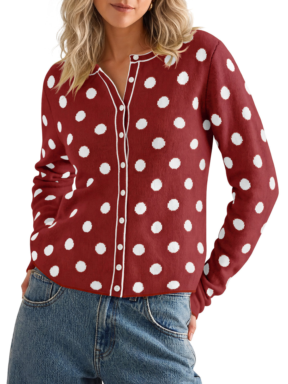 Saodimallsu Womens Polka Dot Button Up Cardigan