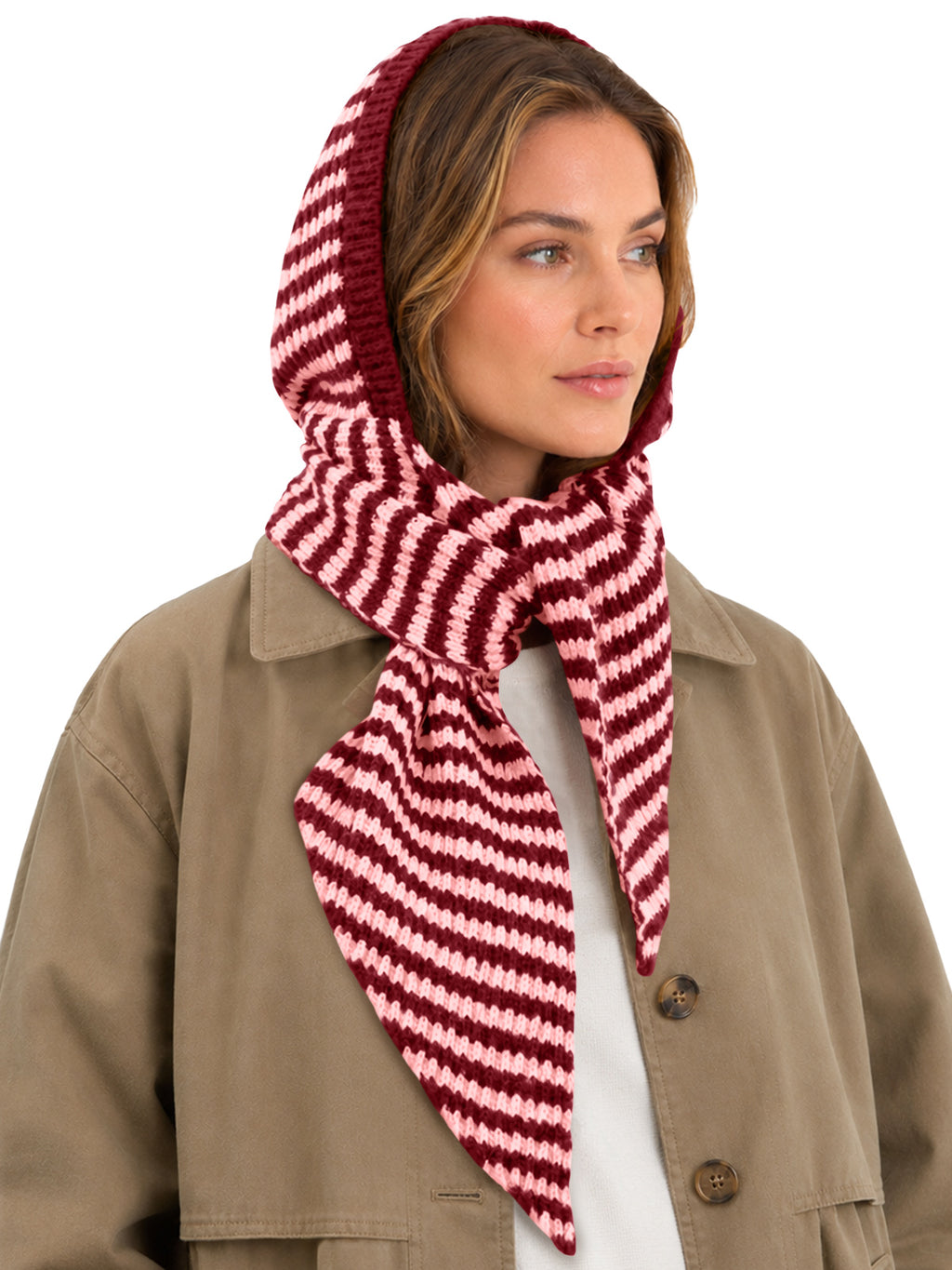 Saodimallsu Womens Striped Hooded Scarf Knit Hat