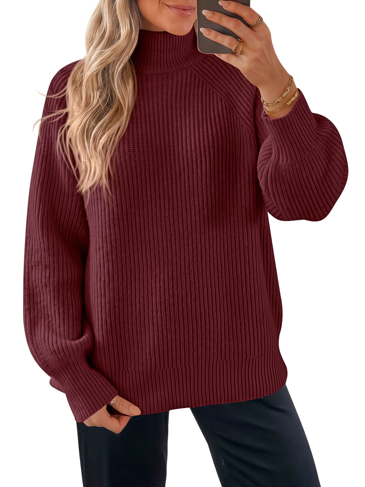 Saodimallsu Womens High Neck Oversized Knit Sweater
