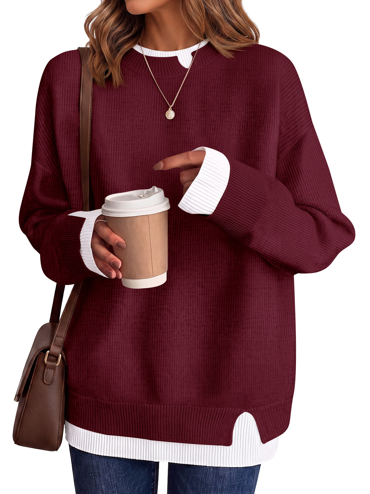 Saodimallsu Womens Fall Crewneck Pullover Sweater