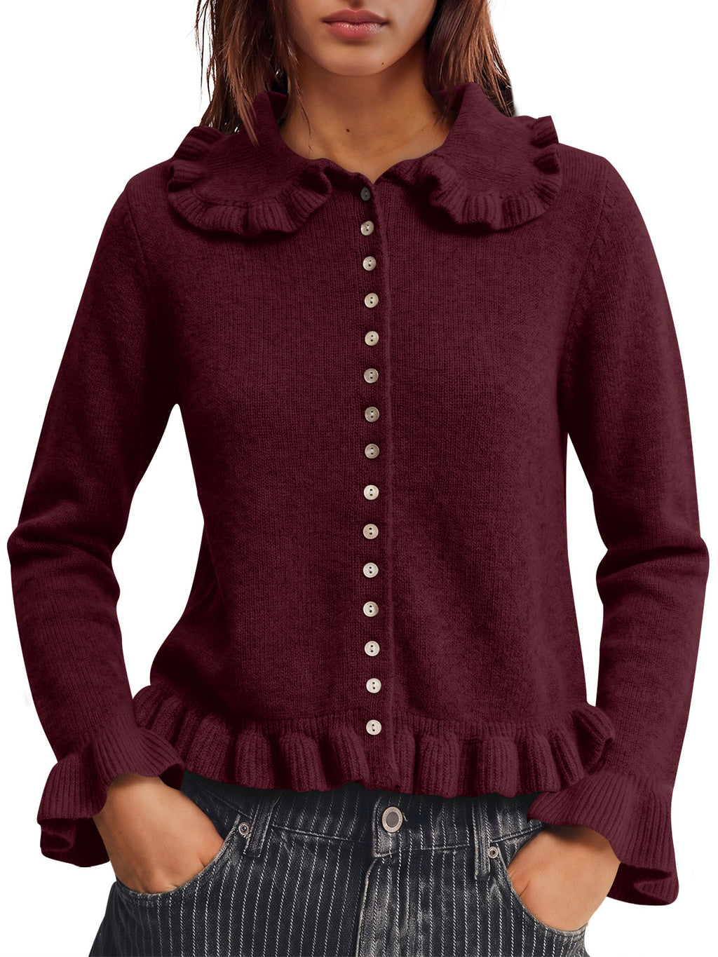 Saodimallsu Womens Ruffle Button Down Cardigan