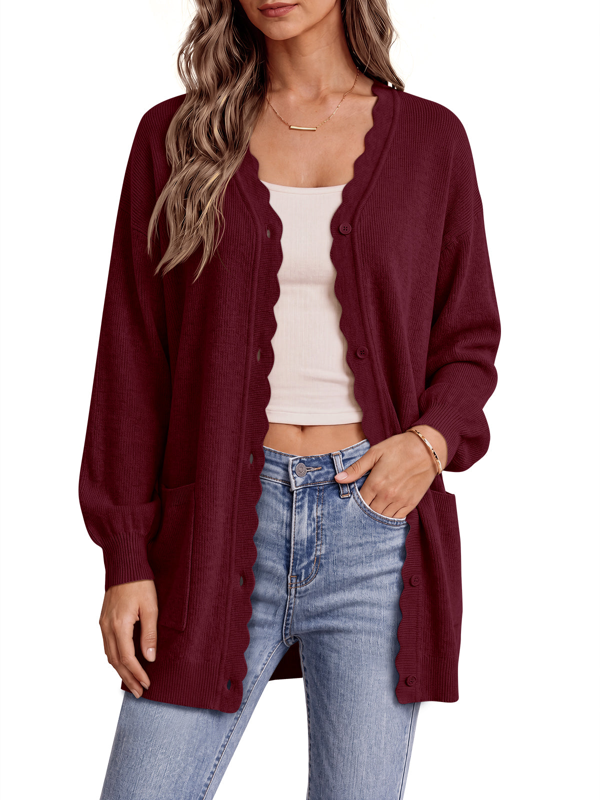 Saodimallsu Womens Oversized V Neck  Cardigan