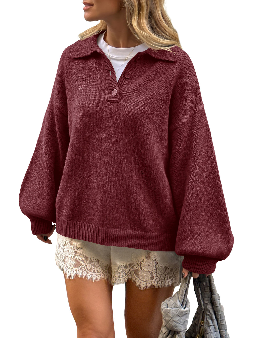 Saodimallsu Womens Polo V Neck Sweater