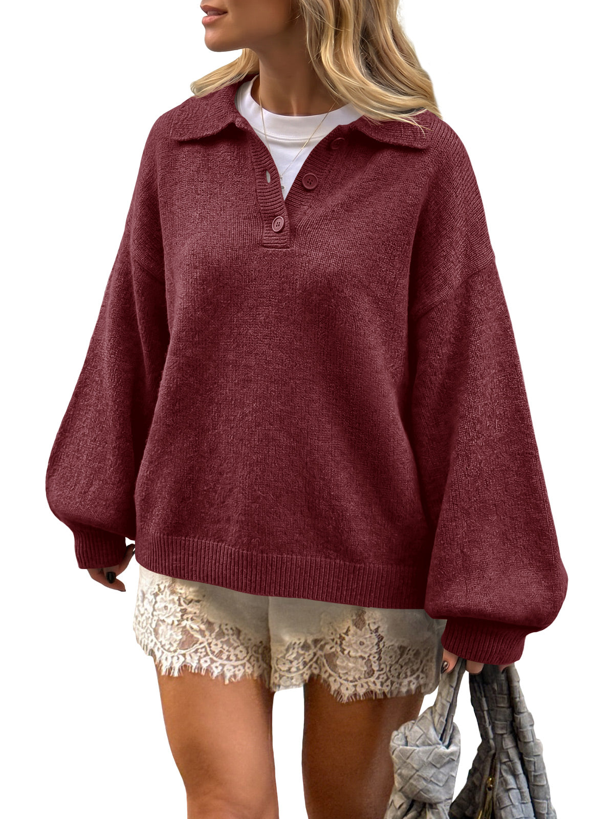 Saodimallsu Womens Polo V Neck Sweater