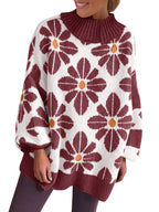 Saodimallsu Womens Floral Mock Neck Chunky Sweater