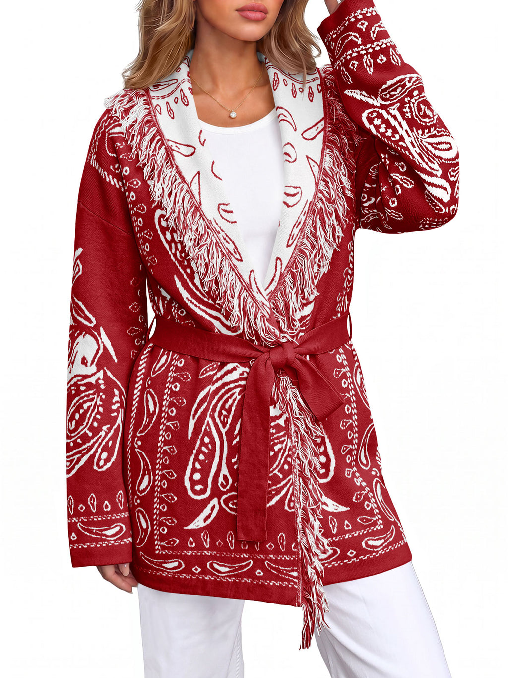 Saodimallsu Womens Tassel Knit Cardigan