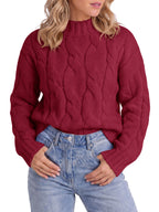 Saodimallsu Womens Mock Neck Cable Knit Sweater