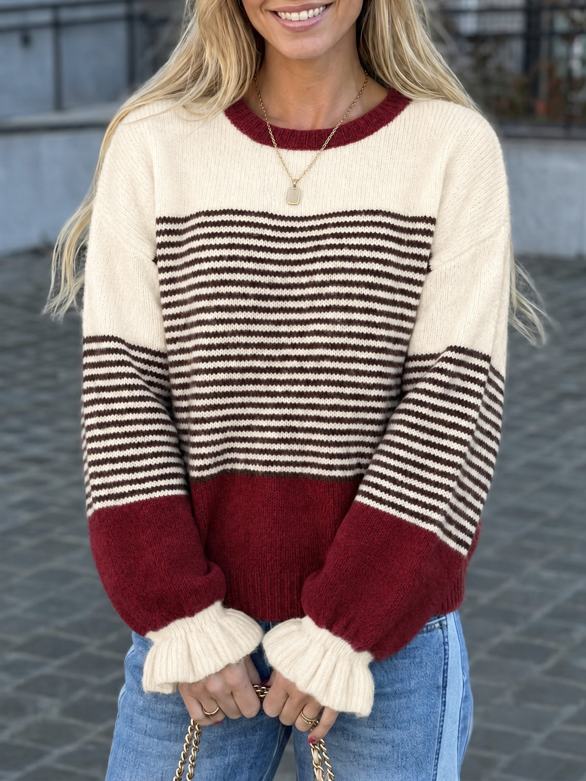 Saodimallsu Women Ruffle Sleeve Sweater