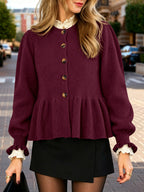 Saodimallsu Womens Peplum Ruffle Sleeve Cardigan