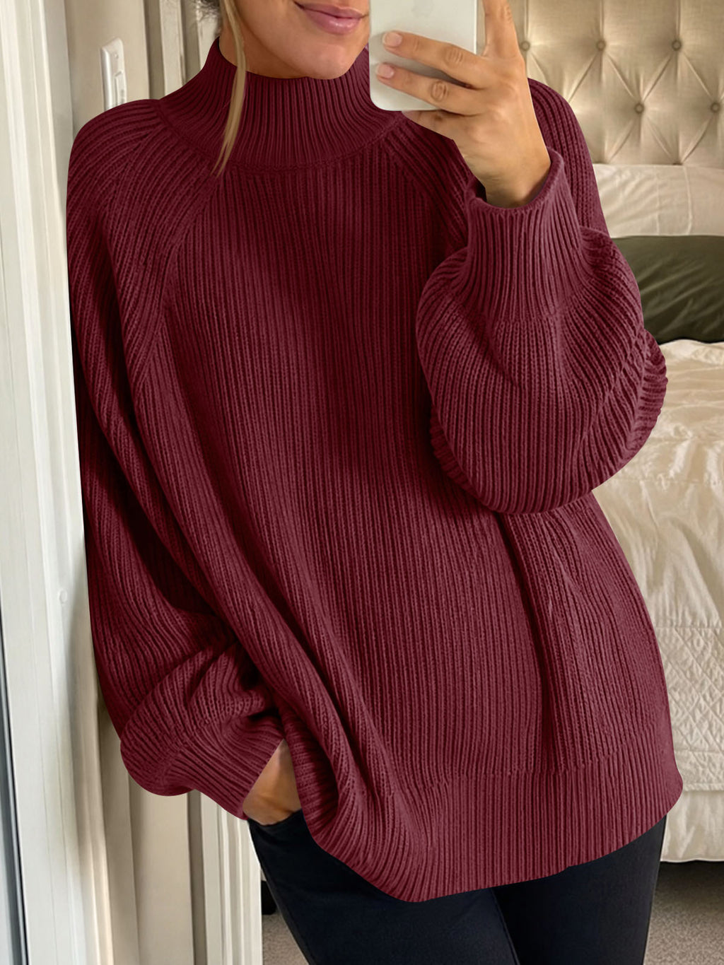 Saodimallsu Womens High Neck Oversized Knit Sweater