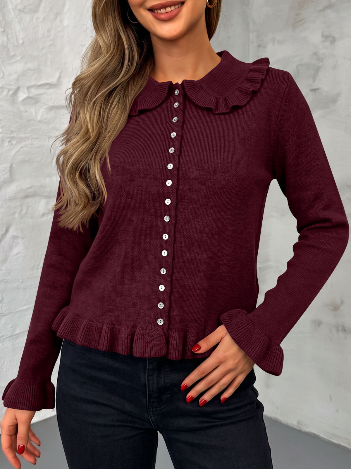 Saodimallsu Womens Ruffle Button Down Cardigan