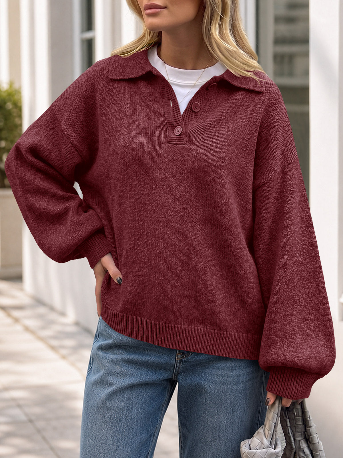 Saodimallsu Womens Polo V Neck Sweater
