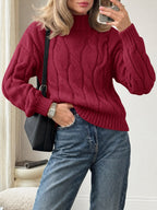 Saodimallsu Womens Mock Neck Cable Knit Sweater