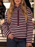 Saodimallsu Womens Striped Half Zip Sweater