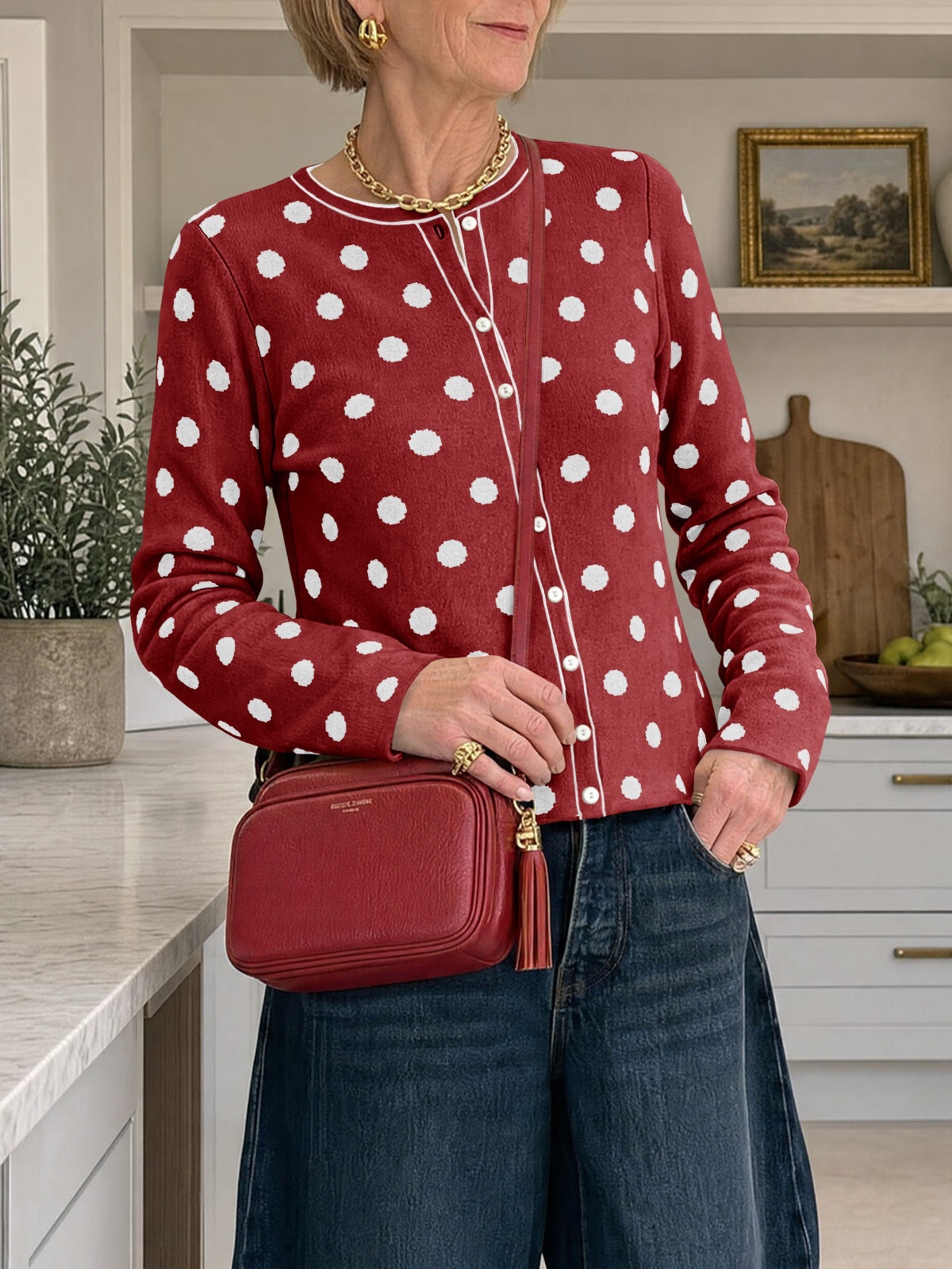 Saodimallsu Womens Polka Dot Button Up Cardigan