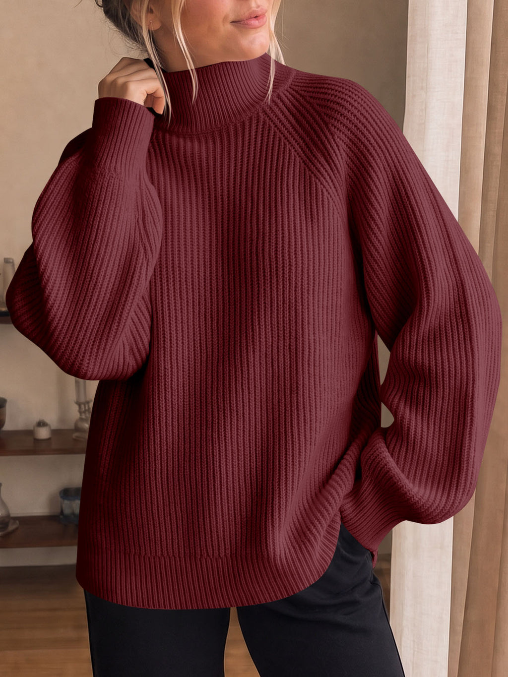 Saodimallsu Womens High Neck Oversized Knit Sweater