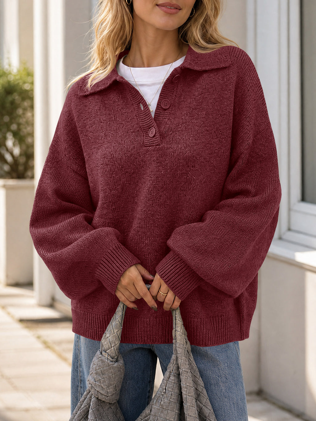 Saodimallsu Womens Polo V Neck Sweater