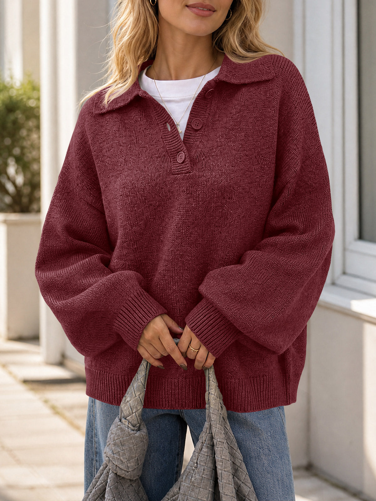 Saodimallsu Womens Polo V Neck Sweater
