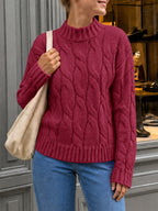 Saodimallsu Womens Mock Neck Cable Knit Sweater