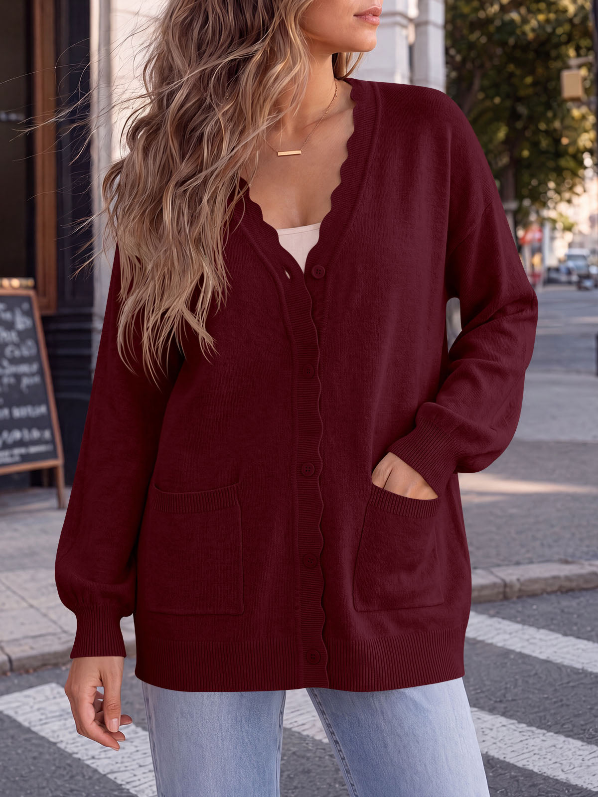 Saodimallsu Womens Oversized V Neck  Cardigan