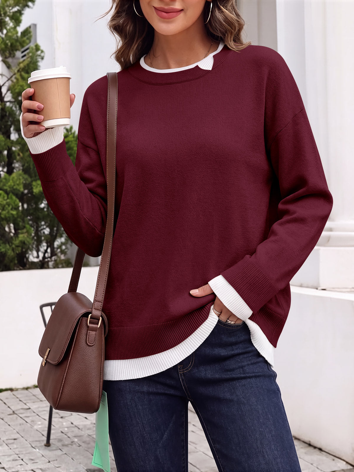 Saodimallsu Womens Fall Crewneck Pullover Sweater