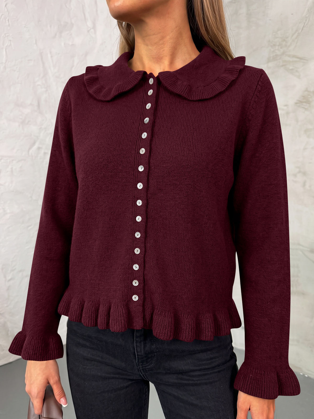 Saodimallsu Womens Ruffle Button Down Cardigan