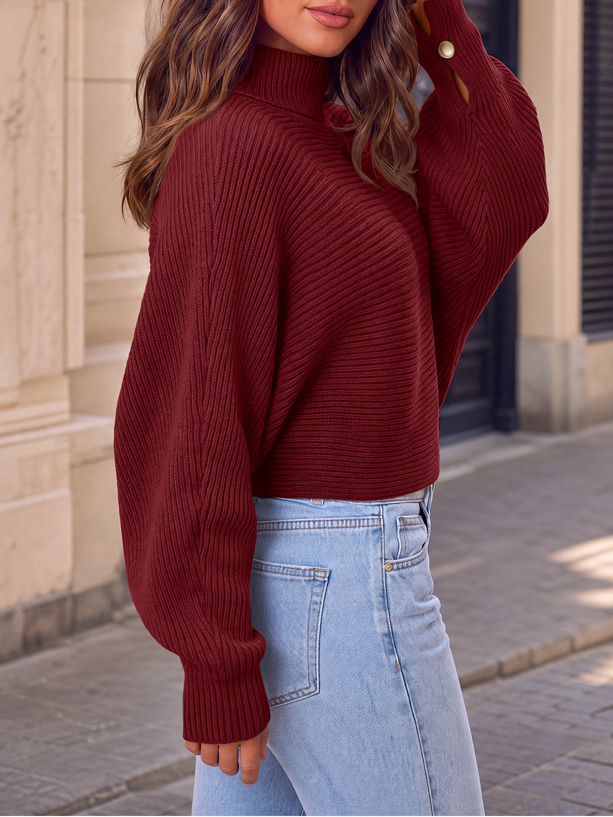 Saodimallsu Womens Batwing Sleeve Knit Turtleneck Sweater