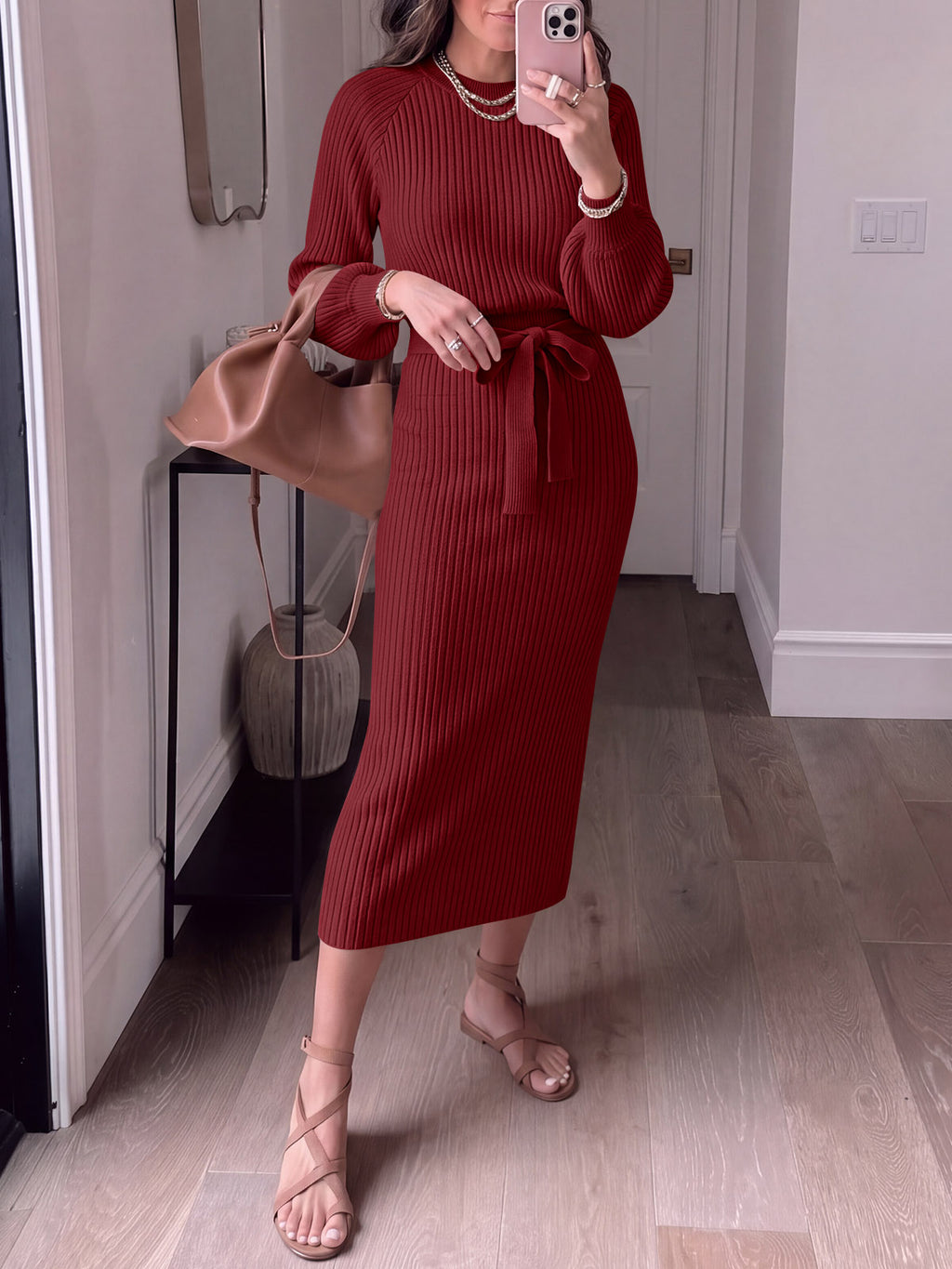 Saodimallsu Womens Ribbed Knit Sweater Dress