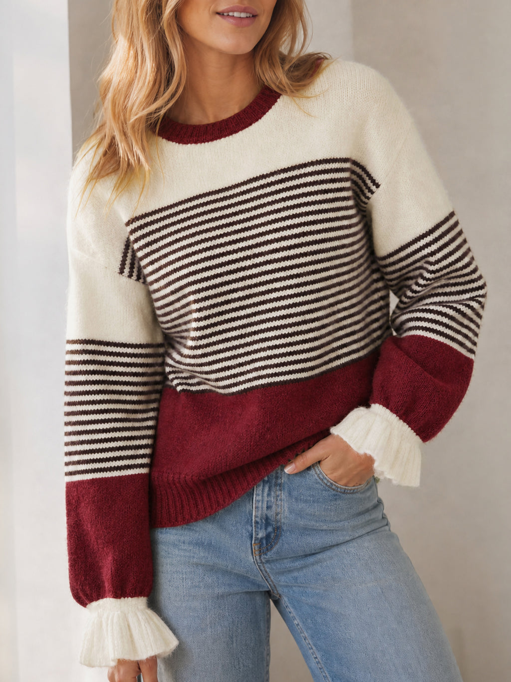 Saodimallsu Women Ruffle Sleeve Sweater