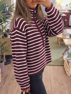 Saodimallsu Womens Striped Half Zip Sweater