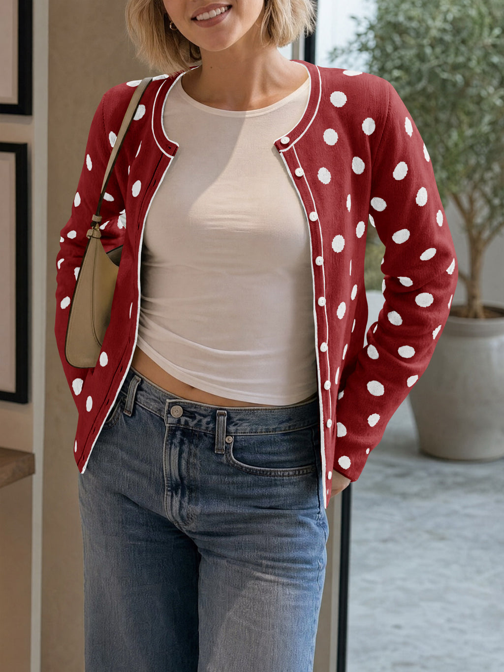 Saodimallsu Womens Polka Dot Button Up Cardigan