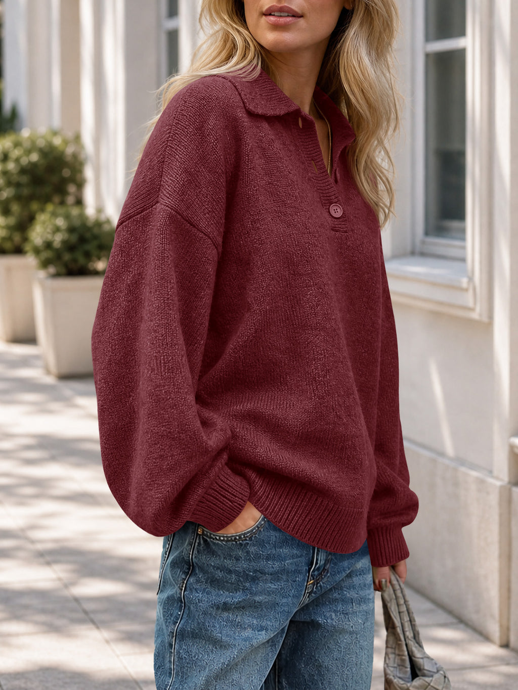 Saodimallsu Womens Polo V Neck Sweater