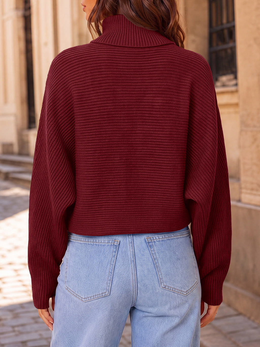 Saodimallsu Womens Batwing Sleeve Knit Turtleneck Sweater