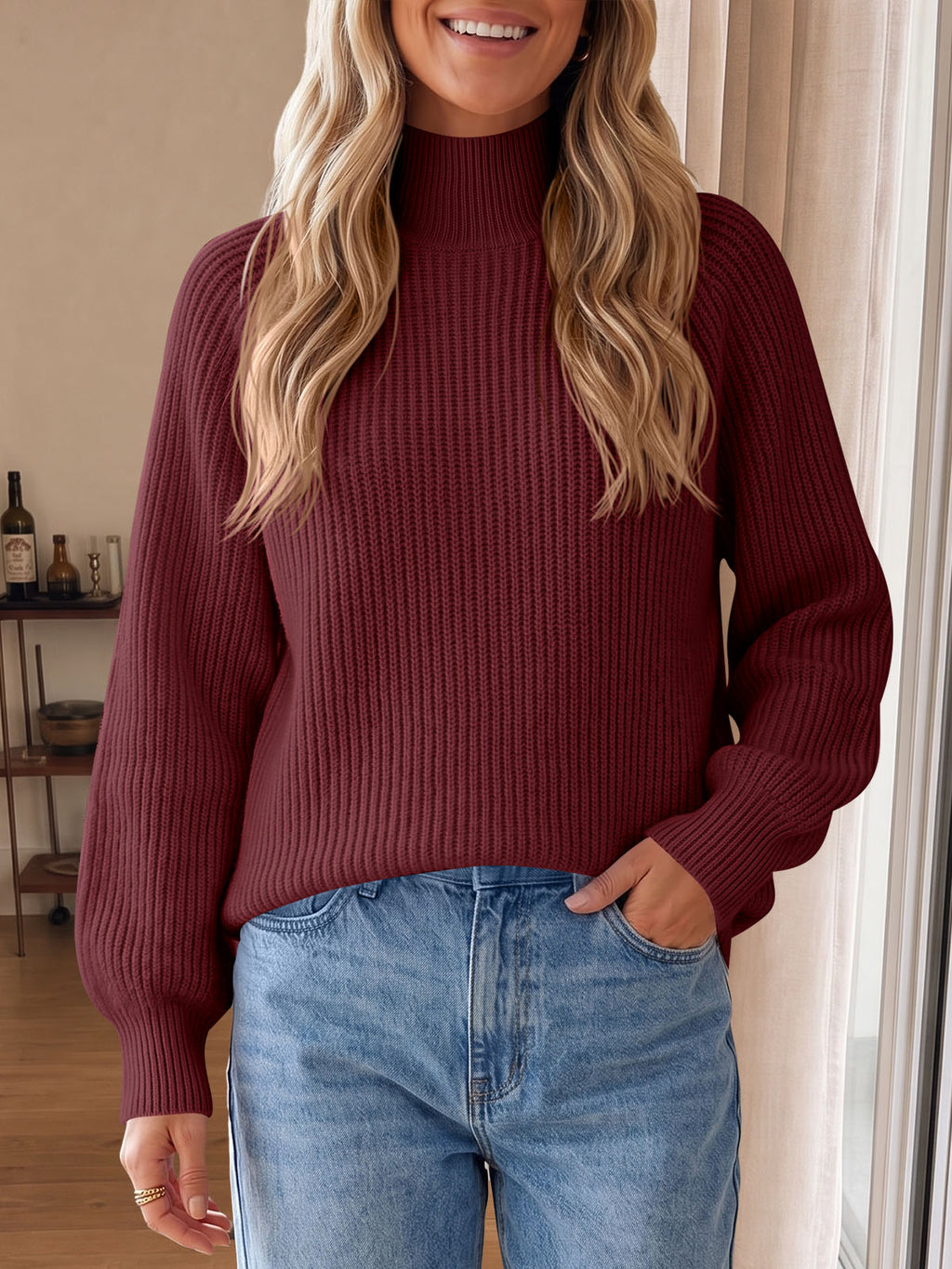 Saodimallsu Womens High Neck Oversized Knit Sweater