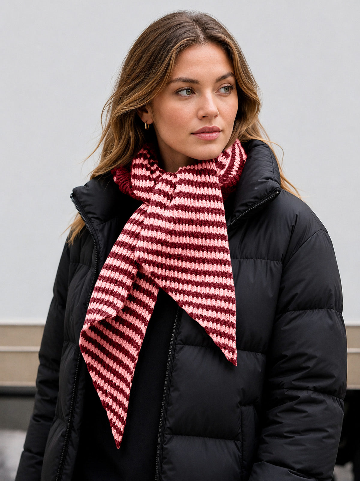 Saodimallsu Womens Striped Hooded Scarf Knit Hat