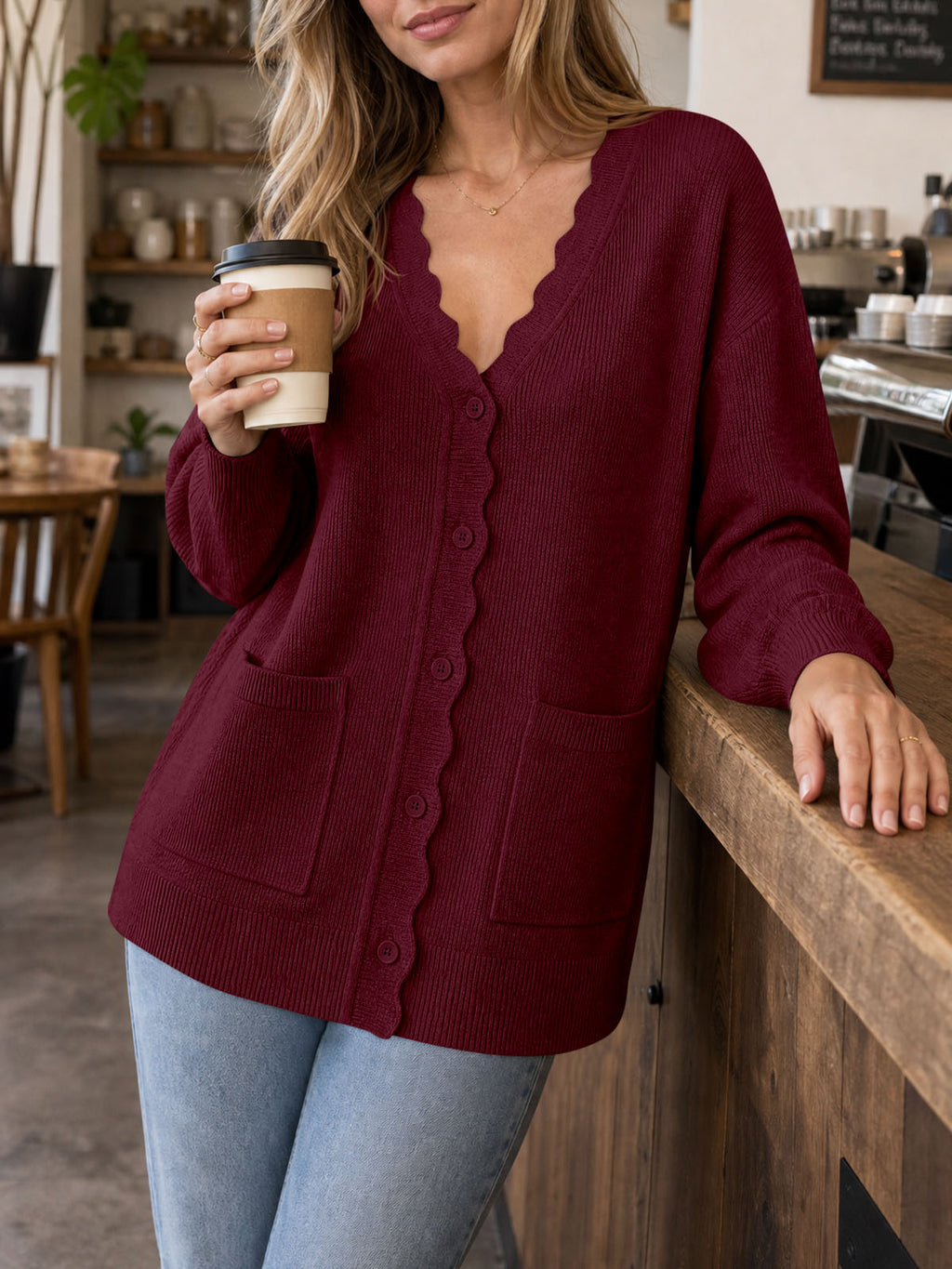 Saodimallsu Womens Oversized V Neck  Cardigan