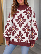 Saodimallsu Womens Floral Mock Neck Chunky Sweater