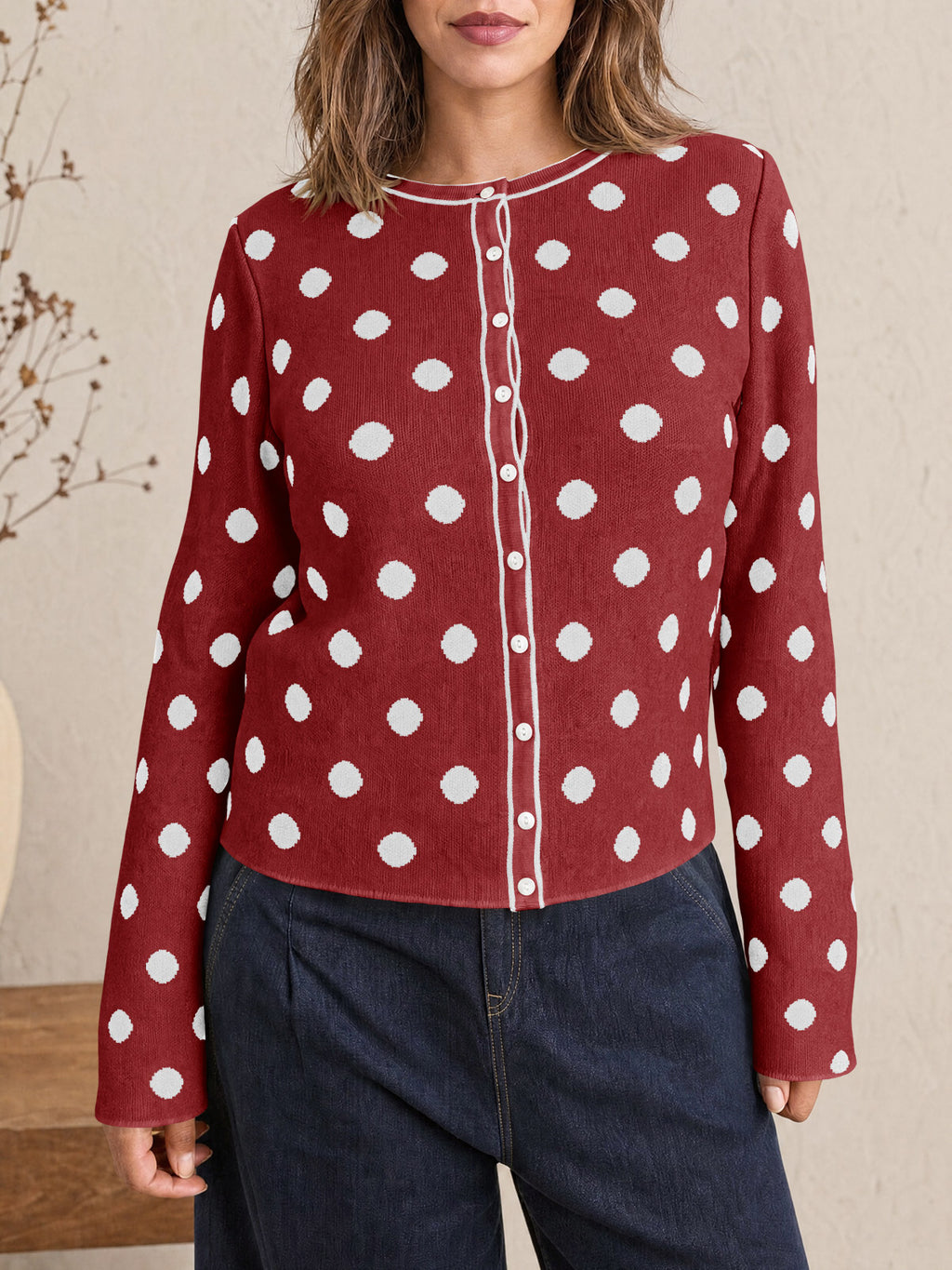 Saodimallsu Womens Polka Dot Button Up Cardigan