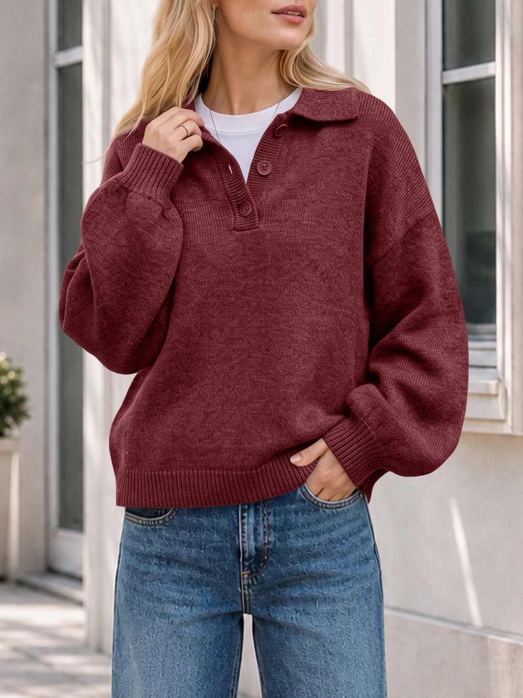 Saodimallsu Womens Polo V Neck Sweater