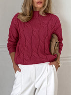 Saodimallsu Womens Mock Neck Cable Knit Sweater