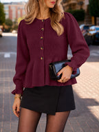 Saodimallsu Womens Peplum Ruffle Sleeve Cardigan
