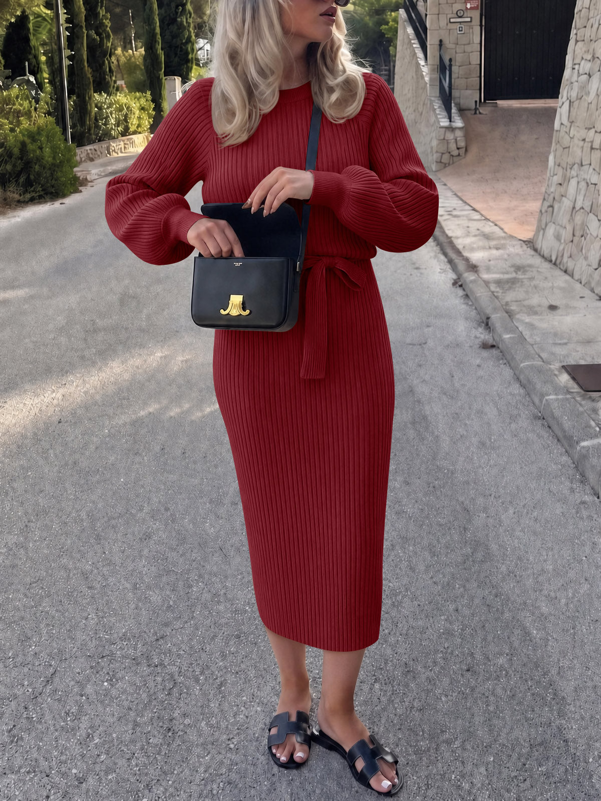 Saodimallsu Womens Ribbed Knit Sweater Dress