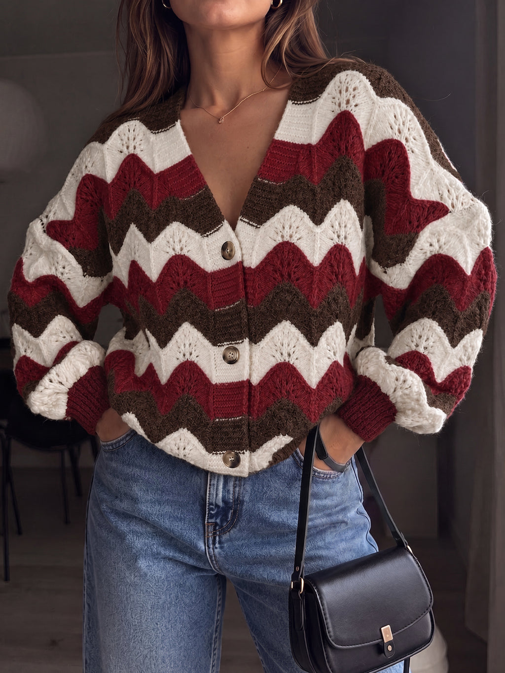 Saodimallsu Women Oversized Striped Cardigan