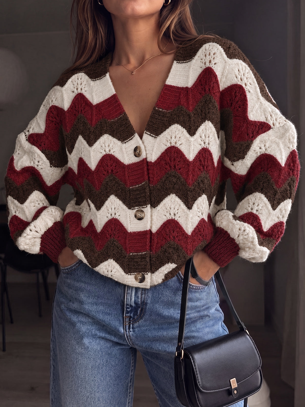 Saodimallsu Women Oversized Striped Cardigan